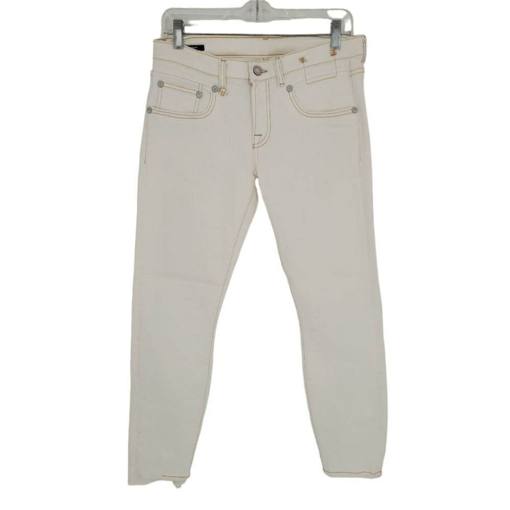 R13 womens 28 boy skinny garrett white wash low rise distressed made in Italy